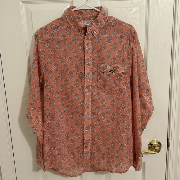 Emerson Fry India Collection Ryan Shirt Block Print Embroidered Flowers Size XS - Picture 6 of 11